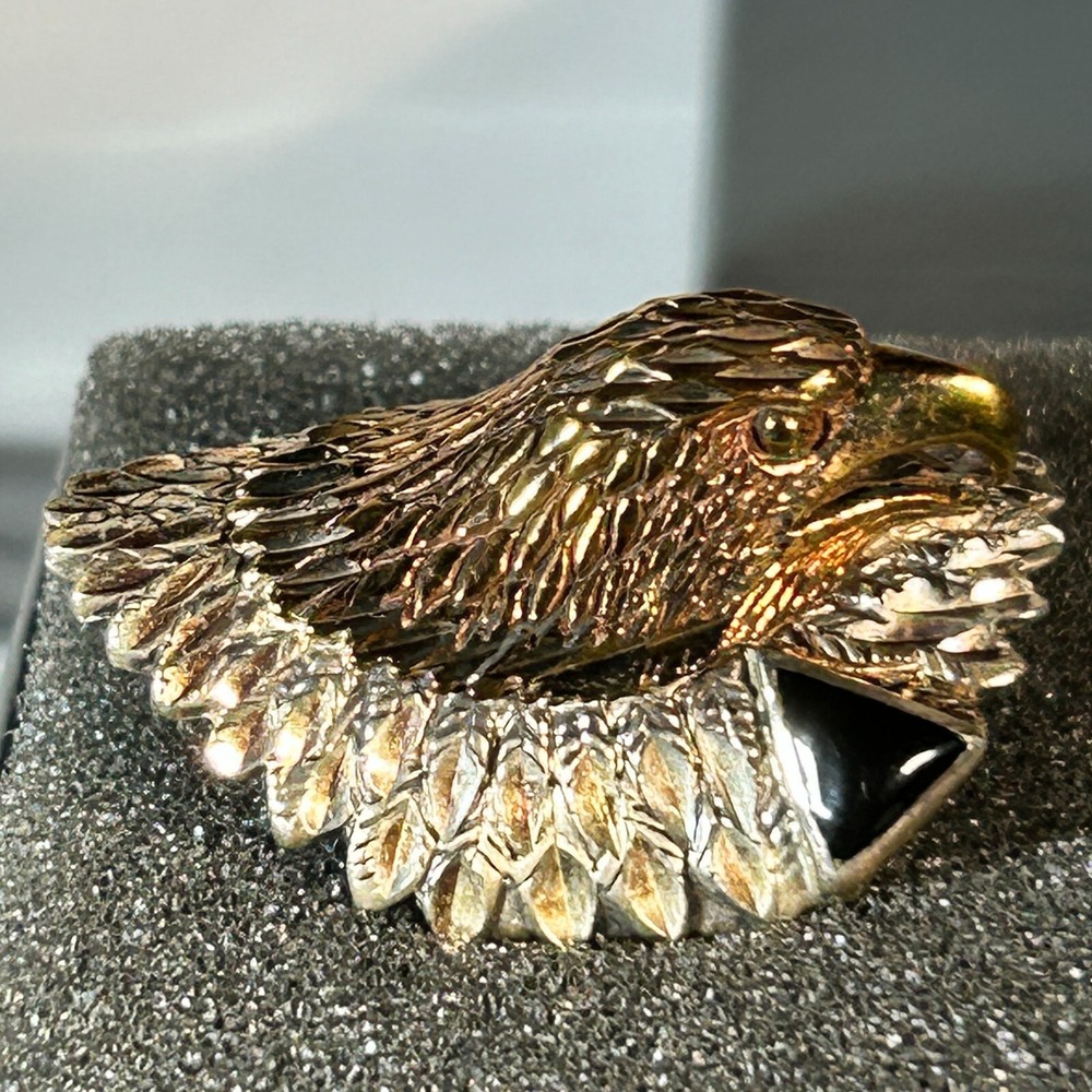 Ted Ott Sterling Silver Two Tone American Eagle 925  Black Onyx Ring Mens Sz 12